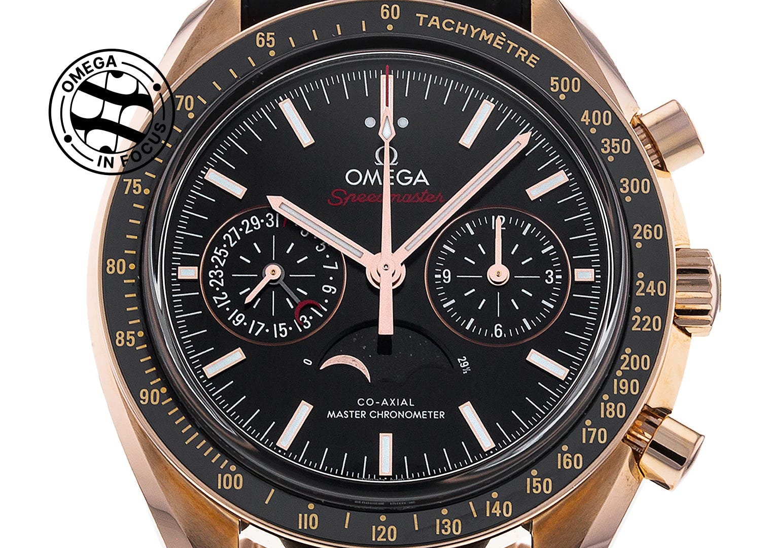 A Speedmaster Moonwatch in rose gold with Moonphase